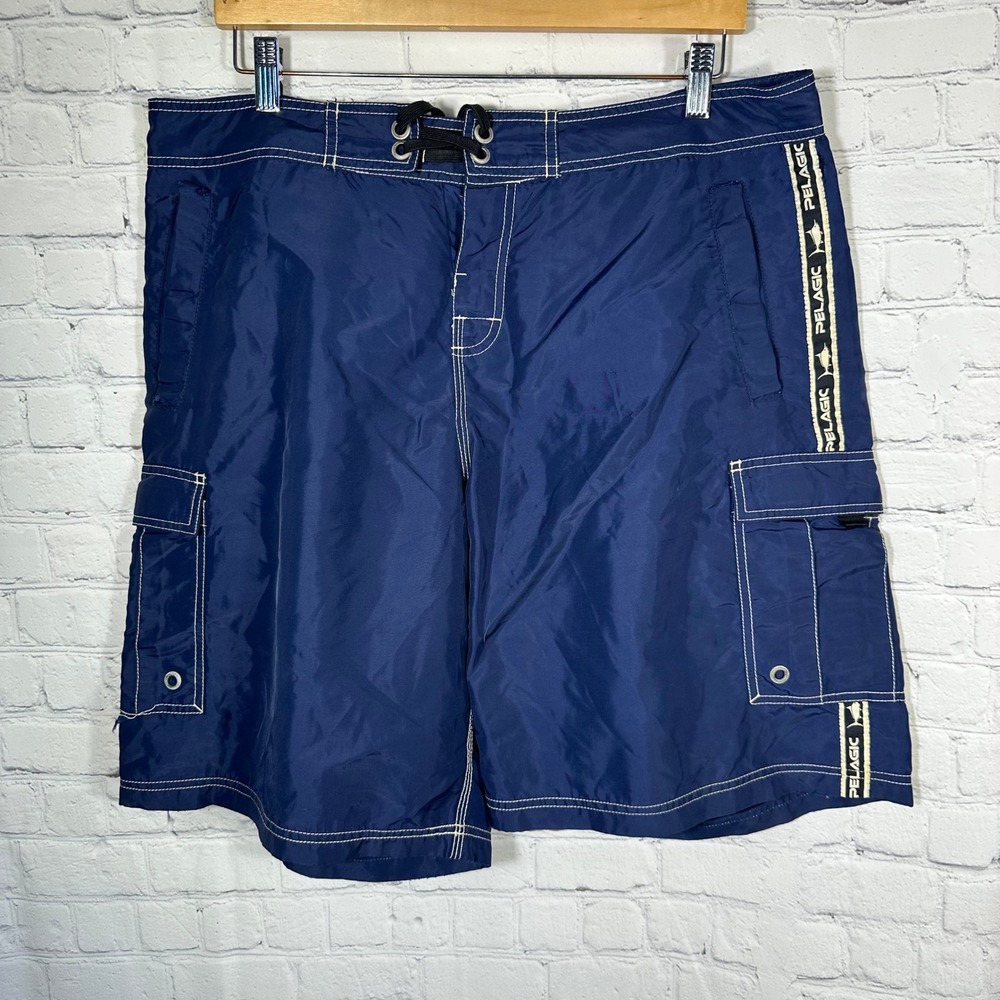 Pelagic Black Fin Offshore Fishing Shorts Mens 36 Navy Blue‎ Cargo Board Shorts